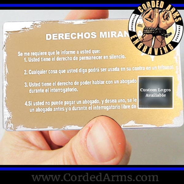 English/Spanish Laser Etched Miranda Rights Card , Waiver Card, Rights Card, Police Cards Law Enforcement Cards Ultra Light Weight
