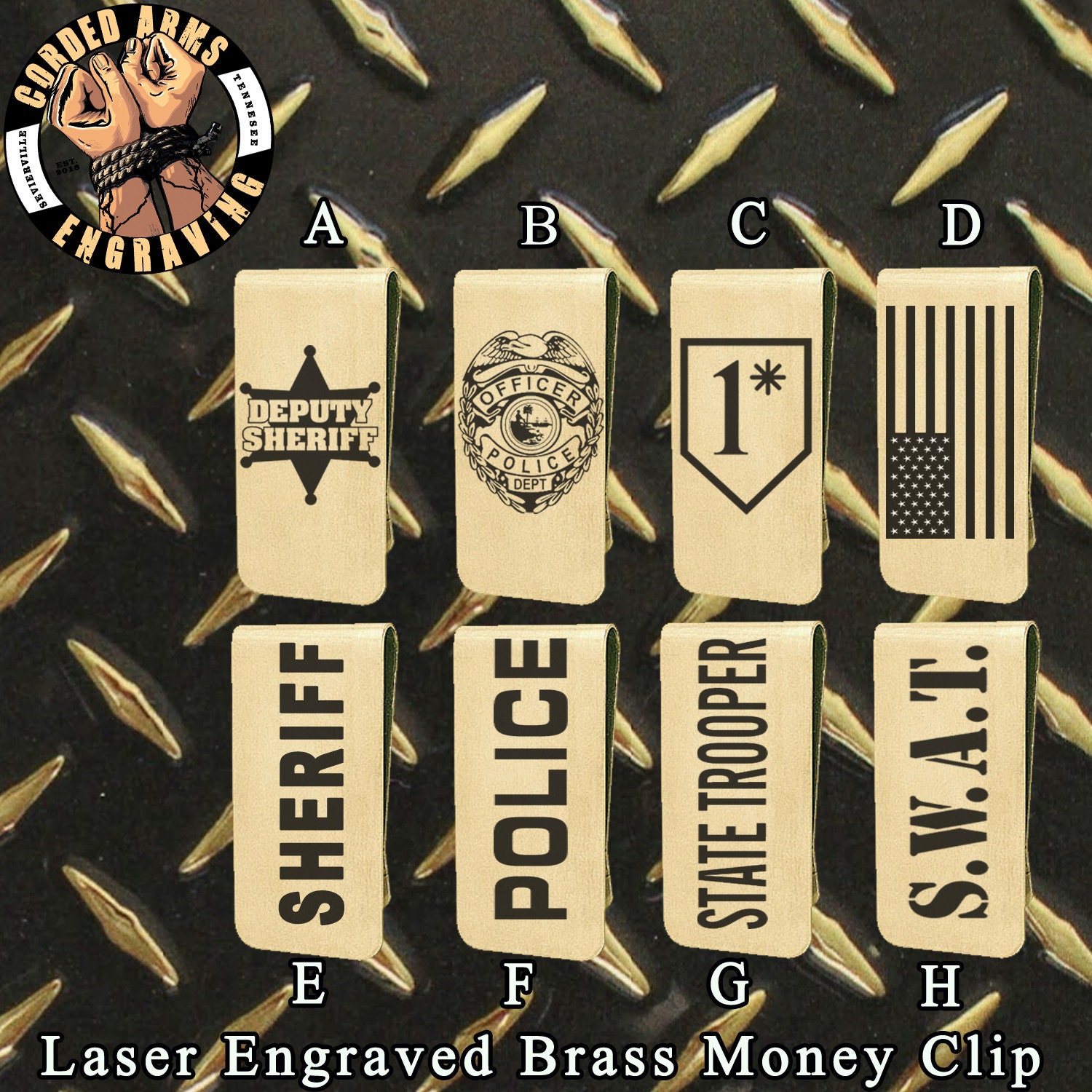 Law Enforcement Laser Engraved Brass Money Clip Wallet Credit Card Holder