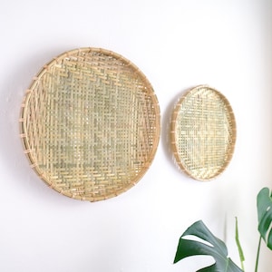 Wicker Woven Bamboo Winnowing Flat Wall Basket Decor Platter Tray Small Large image 5