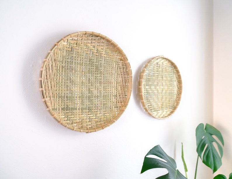 Wicker Woven Bamboo Winnowing Flat Wall Basket Decor Platter Tray Small Large image 5