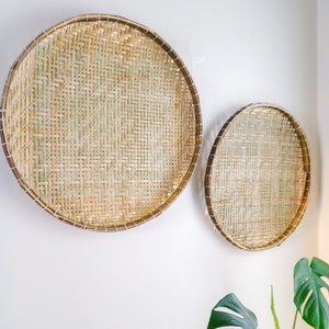 Wicker Woven Bamboo Winnowing Flat Wall Basket Decor Platter Tray Small Large image 6