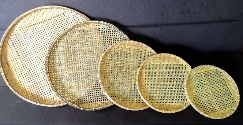 Wicker Woven Bamboo Winnowing Flat Wall Basket Decor Platter Tray Small Large image 7