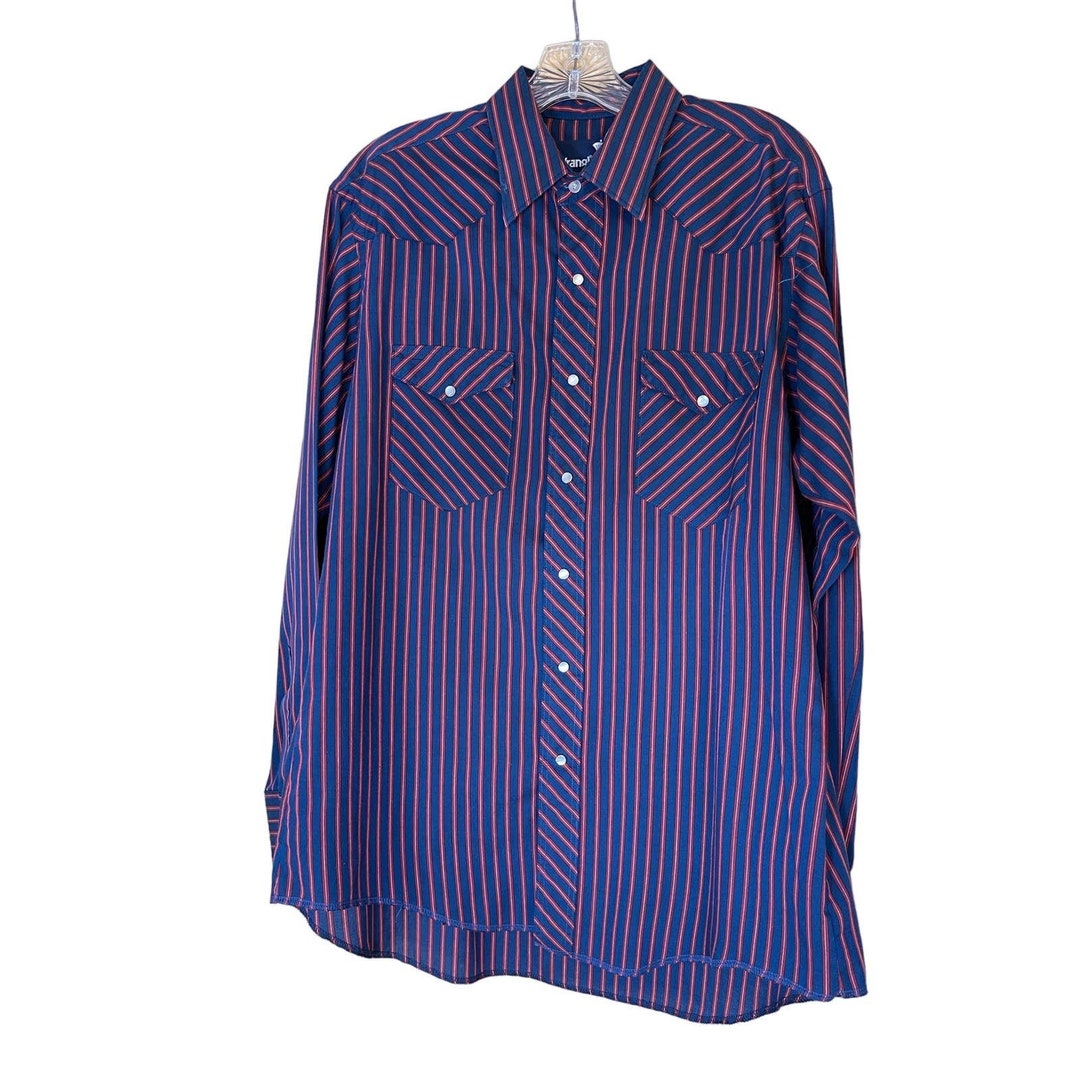 Vintage chemise western Wrangler perle pression cowboy beige/bleu framboise imprimé aztèque taille TG - France