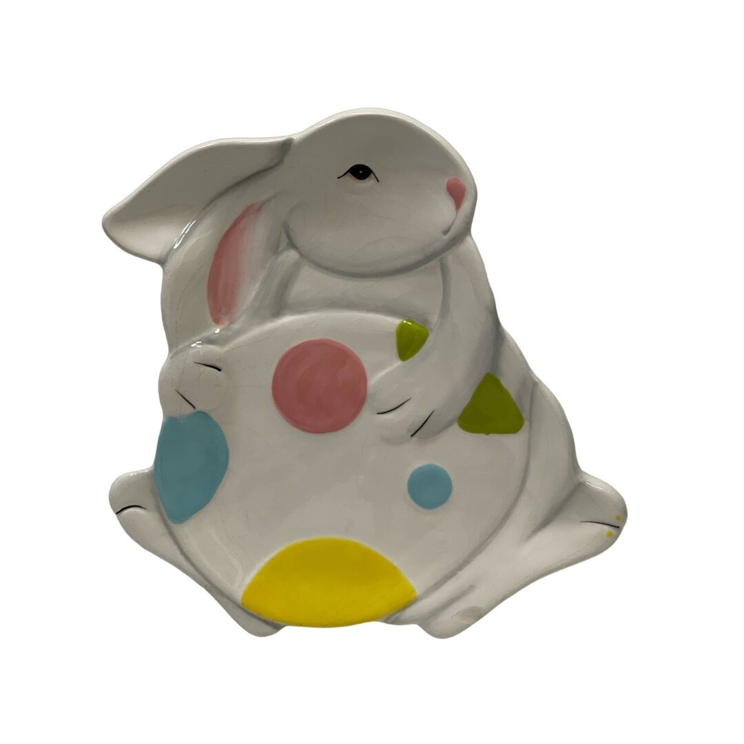 Pier 1 Easter Bunny Hand Painted Earthenware Display Tray in White Etsy