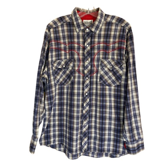 Express Rider Men's Embroidered Pearl Snap Long Sleeve Western Shirt. Size L