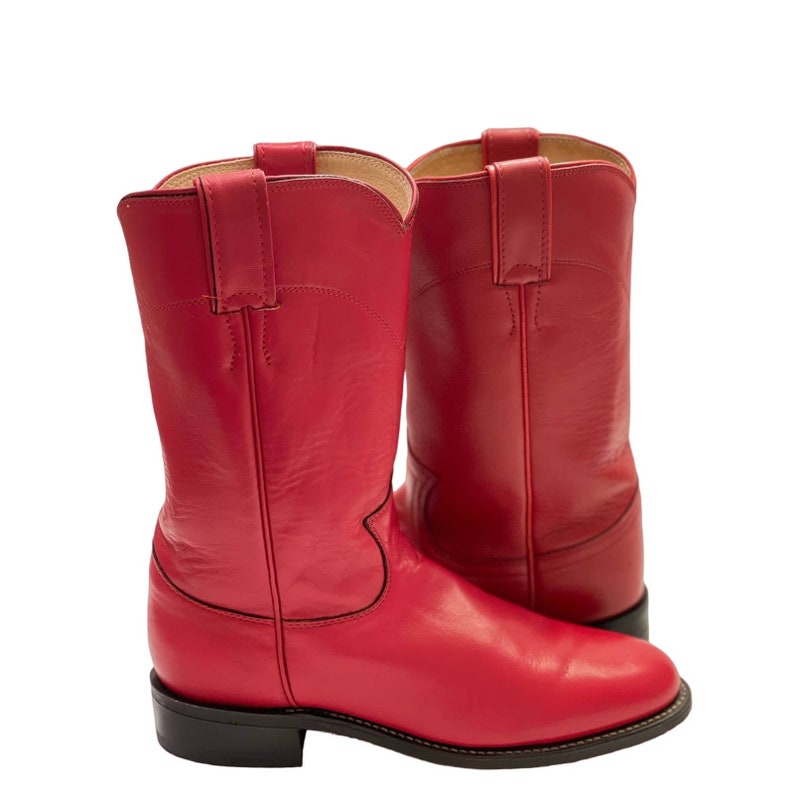 Justin Women's Leather Vintage Roper Cowboy Boots in Red. Size 6b/six B