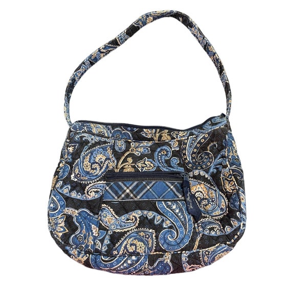 Retired Vera Bradley Paisley Windsor Shoulder Purse in Navy Blue.