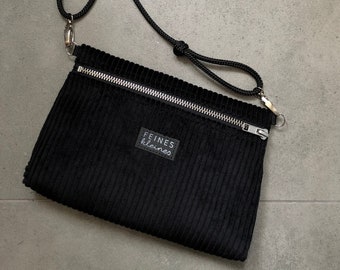 Multi Way Bag Black Cord with Silver Zipper/ Bum Bag and Shoulder Bag