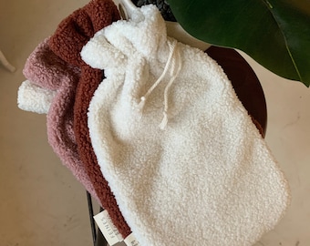 TEDDY hot water bottle cover / old pink, reddish brown, wool white