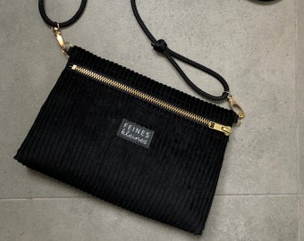 Multi way bag black corduroy with gold zipper/belly bag and shoulder bag