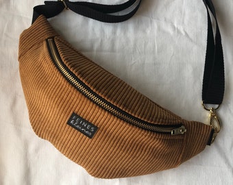 Boumbag in cord with golden metal zipper / mustard yellow, curry / belly bag, belt bag, fanny pack