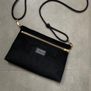 Multi way bag black corduroy with gold zipper/belly bag and shoulder bag