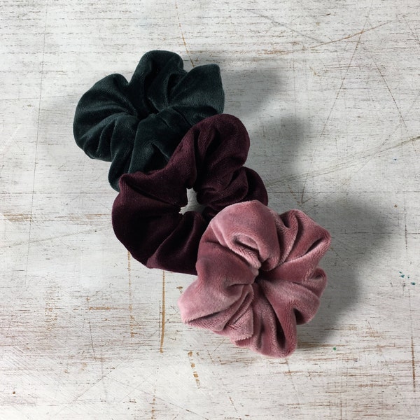 Scrunchie aus Samt, Zopfgummi aus Samt, Haargummi aus Samt, Altrosa, Bordeaux / Weinrot, Waldgrün / Tannengrün