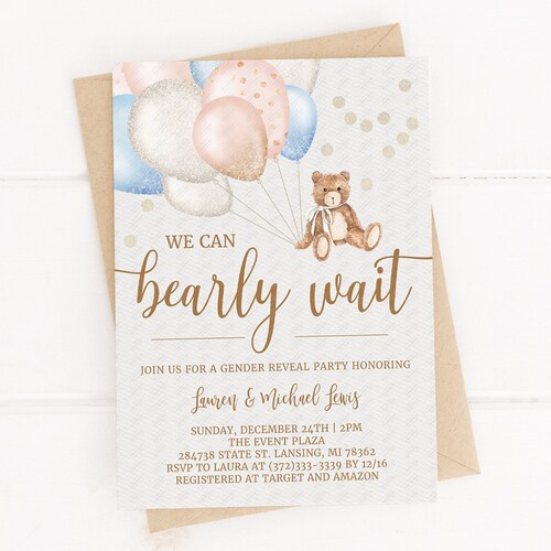 Editable Teddy Bear Gender Reveal Invitation Bear Invitation Etsy Finland