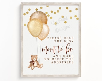 TGRBS01 8x10 Help the Busy Mom to Be Instant Download Blue and Pink Teddy Bear Addressee Sign Please Make Yourself the Addressee Sign