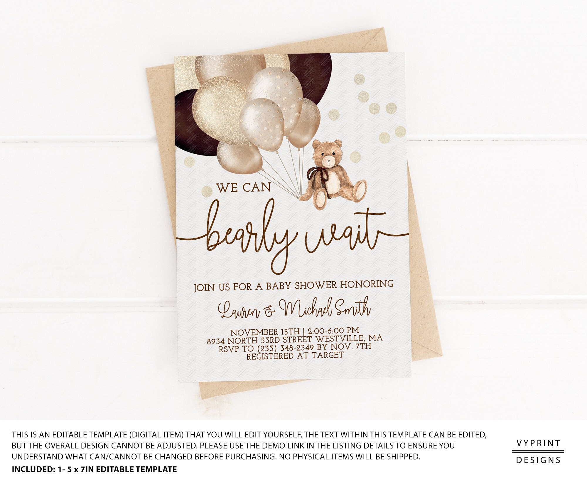 Bear Themed Baby Shower Invite Girl Bear With Balloons Invitations 