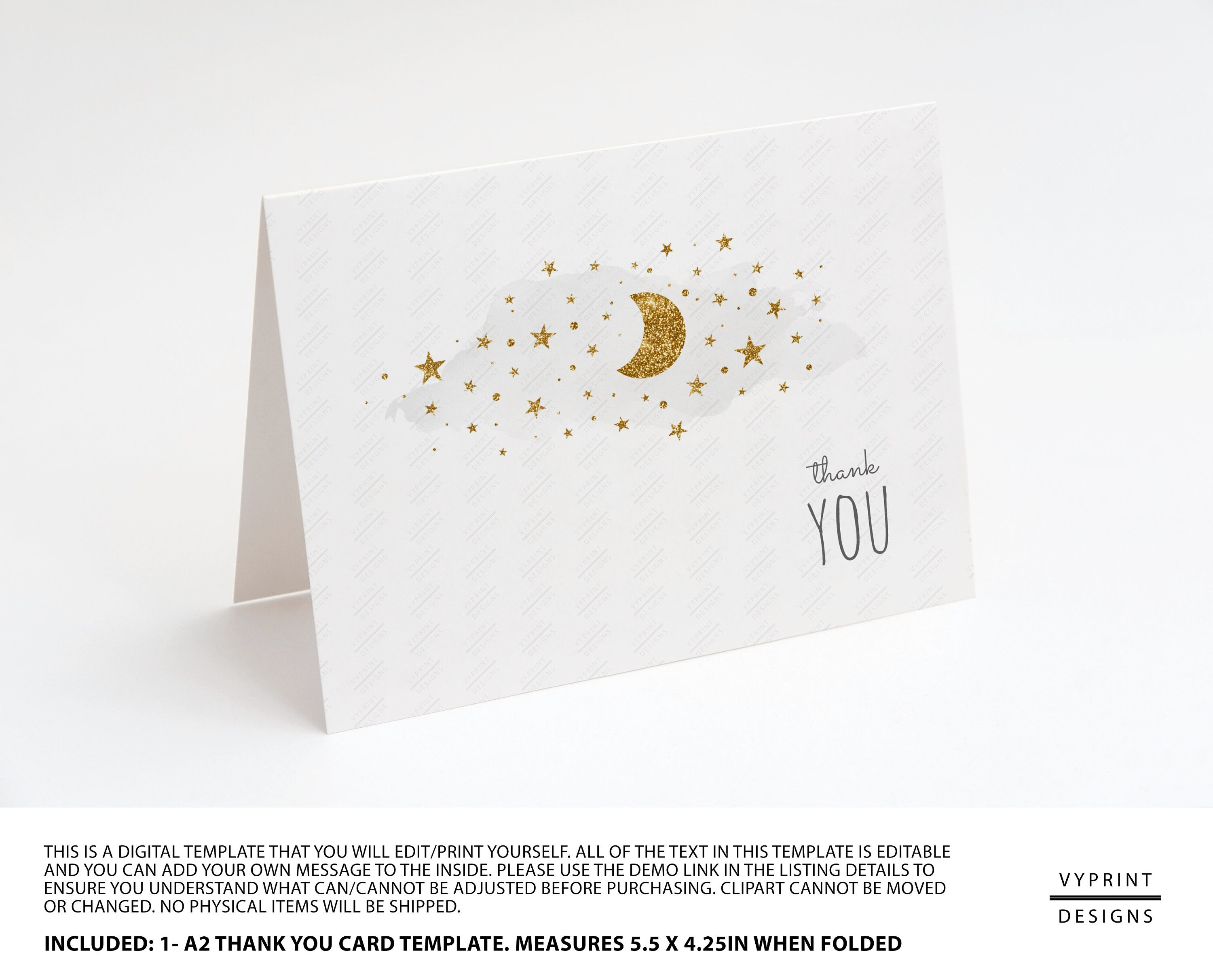 Editable Moon and Star A20 Thank You Card Template Twinkle  Etsy Throughout A2 Card Template