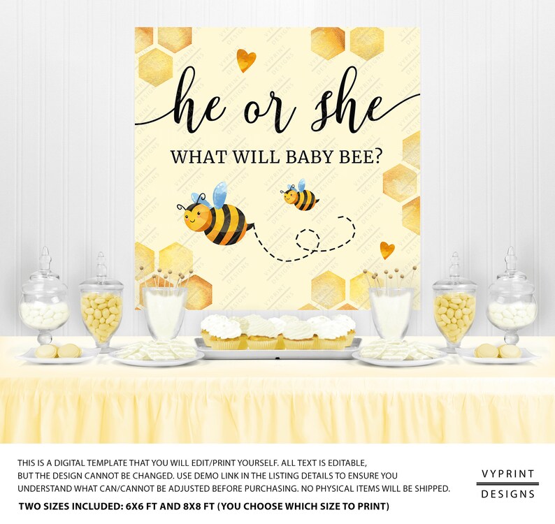 Editable Bee and Themed Gender Reveal Baby Shower Etsy