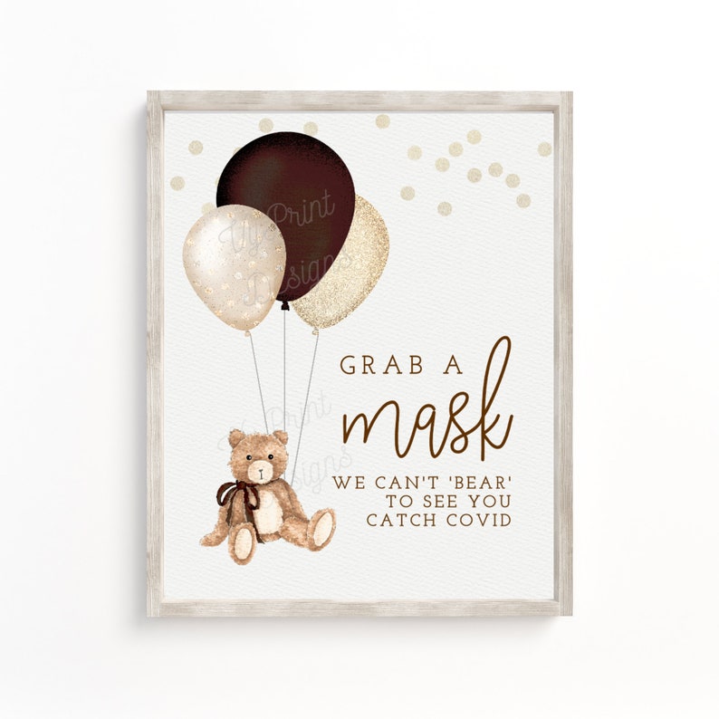 Teddy Bear Please Grab a Mask COVID Baby Shower Sign | Etsy