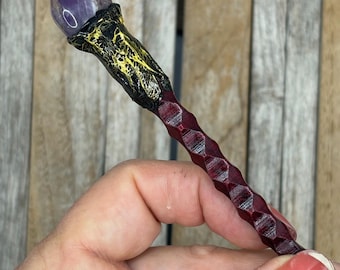 Mystic Crystal Magic Wand, Cosplay Wand with Wooden/Brass Handle and Amethyst crystal, Magician Wand, Wizard and Witchcraft supplies