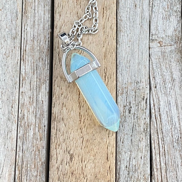 Opalite Moonstone Crystal Necklace, Crystal Pendant, Natural stone jewelry, Healing Crystal, Quartz, Gemstone Pendant Necklace