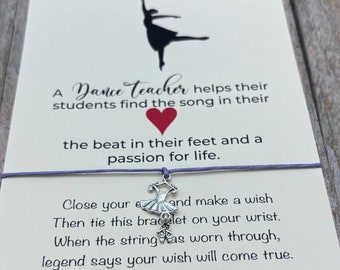 Silver Dance Bracelet Gift for Dance Teacher, Dance dress charm, Ballet Wish Bracelet, Dance Coach, Recital, Ballet Teacher Instructor