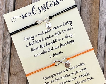 Bracelets Soul sister, Cadeau personnalisé Soul Sister, Bracelet Wish, Meilleur ami, Bracelets assortis, Ensemble de 2 cadeaux BFF avec charmes initiaux