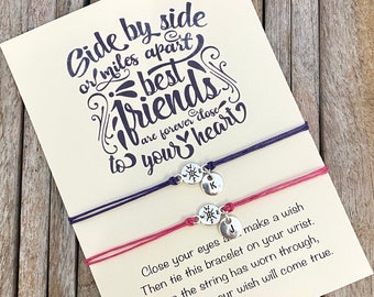 Side by side or miles apart, Monogram Compass Wish Bracelet, Cord Bracelet, Best Friend going away gift, Long Distance relationship