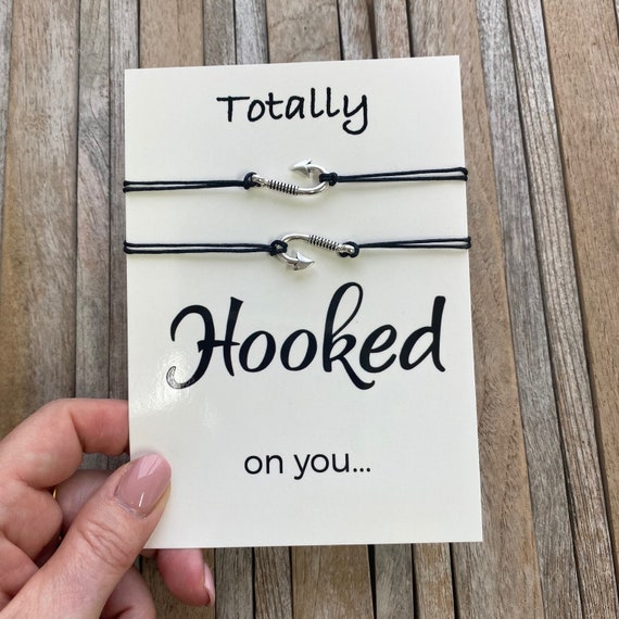 Hooked On You Matching Wish Bracelets Set of 2, Valentines Day Gift, Couples Bracelets, Fish Hook Bracelet, Boyfriend Gift, Anniversary Gift
