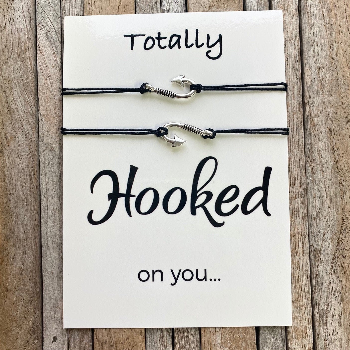 Hooked On You Matching Wish Bracelets Set of 2, Valentines Day Gift, Couples Bracelets, Fish Hook Bracelet, Boyfriend Gift, Anniversary Gift