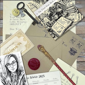 Personalised Wizard School Acceptance Letter, School of Wizardry, Full package Potion Book, Key tag, supply list, class schedule, Wand etc