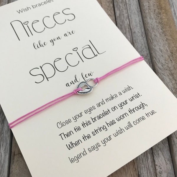 Niece bracelet, Niece gift, Wish bracelet, Heart bracelet, Gift for niece, Gift from aunt, Card for niece, Best niece, Gift from aunt