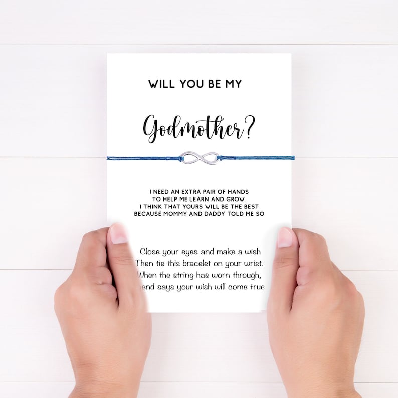 Will you be my GODMOTHER GODFATHER Wish Bracelet Gift Christening Baptism Gift, Godmother Proposal, Godparents Gift, Godmother Card image 1