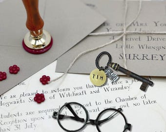 Personalized Acceptance Letter PACKAGE, School of Witchcraft + Wizardry, Magic Wand Registration Class Schedule Wax Seal Stamp, Custom key