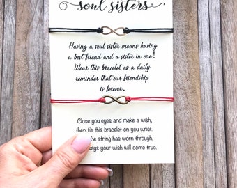Soul sister Bracelets, Soul Sister Gift, Wish bracelet on soul sister message card, Best friend bracelets, Matching bracelet SET for BFF's
