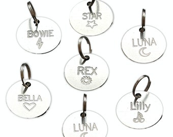 Gepersonaliseerde Dog Tag met zonontwerp, dubbelzijdig gegraveerde tag, Cat ID Tag, Silver Dog Collar Tags, Custom Dog Tag, minimalistisch design