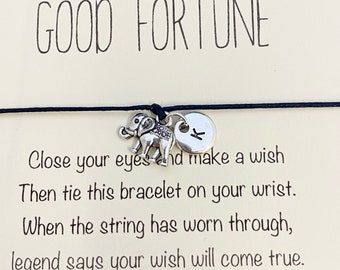 Personalised Elephant Wish Bracelet Gift with Initial Charm, Elephant Jewelry, Elephant Gift, Elephant Bracelet, Good luck gift