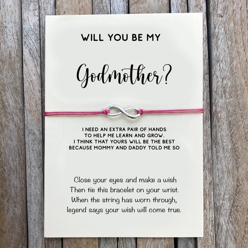 Will you be my GODMOTHER GODFATHER Wish Bracelet Gift Christening Baptism Gift, Godmother Proposal, Godparents Gift, Godmother Card image 4