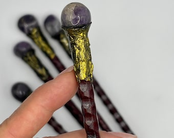 Magic Wand with Amethyst Cristal Gemstone in giftbag, Purple Witch