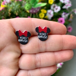 Mama Mouse Earrings: Minnie Mouse, Mommy & Me, Disney Accessories, Handmade Nickel Free Studs, Hypoallergenic