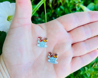 Mice in Cinderella Earrings: Jacque and Gus Gus, Disney Princess, Handmade Nickel Free Studs