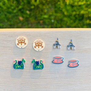 Parks in Florida Earrings: Magic Kingdom Rides, Handmade Acrylic Nickel Free Studs Hypoallergenic