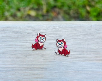 Dinah the Cat Earrings: Cheshire Cat, Alice in Wonderland Jewelry, Handmade Nickel Free Studs