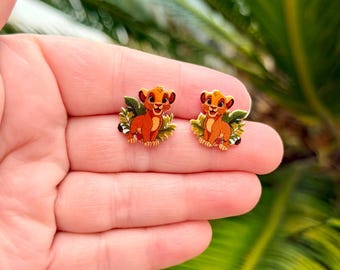Lion King Cub Earrings: Simba, Animal Kingdom, Handmade Acrylic Nickel Free Stud Earrings Hypoallergenic