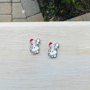 Lights that sparkle White Robot Earrings: Baymax, Disney Christmas, Handmade Nickel Free Studs