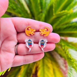 King of the Pride Lands Earrings: Simba, Animal Kingdom, Rafiki, Handmade Nickel Free Stud Earrings