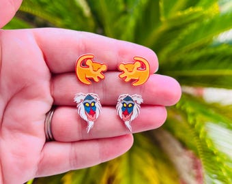 King of the Pride Lands Earrings: Simba, Animal Kingdom, Rafiki, Handmade Nickel Free Stud Earrings