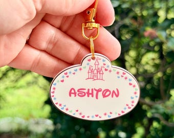 Bag Charm Personalized Princess Name Tag: Disney Keychain, Monogram Keychains, Handmade, Acrylic Keychain