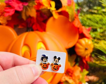 Count on Your Mouse Pumpkin Earrings: Disney Halloween, Handmade Nickel Free Stud Earrings