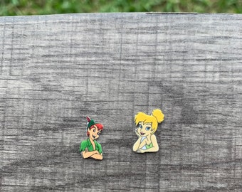 Peter Pan & Tinkerbell Earrings: Disney Park Accessories, Handmade Acrylic Nickel Free Studs, Hypoallergenic